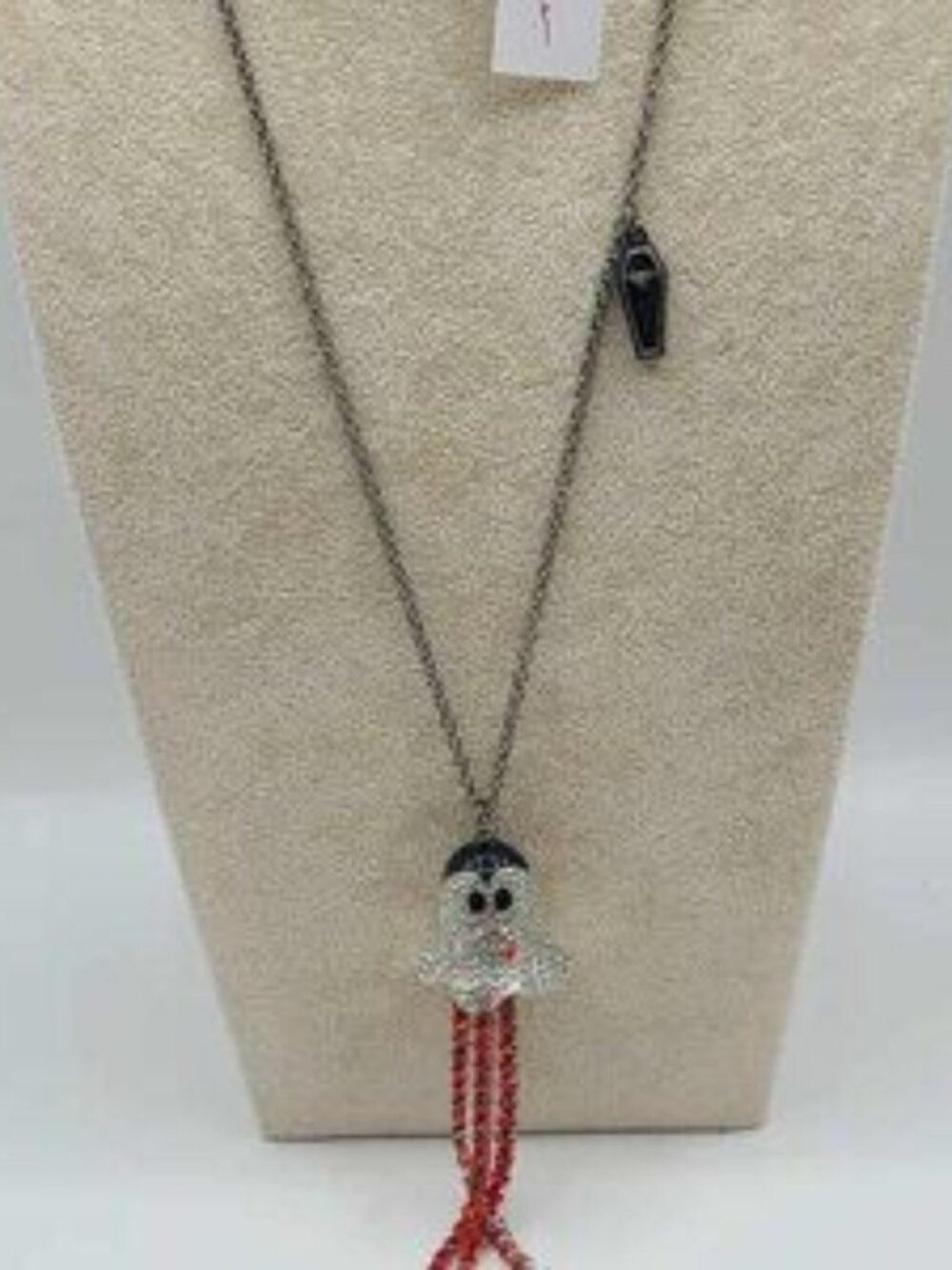 Betsey Johnson Crystal Ghost Pendant with Coffin Charm Necklace HALLOWEEN NWT